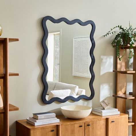 Wall Mirrors | West Elm Wavy Wood, Modular Bookshelves, Wavy Mirror, Modern Mirror Wall, Wood Wall Mirror, Square Mirror, Furniture Trends, Modern Mirror, Wood Mirror