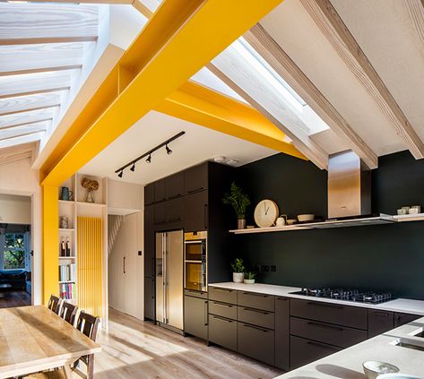 Modern Kitchen Extensions, Painted Beams, Kitchen Extensions, Steel Beam, Metal Beam, House Extension Design, Steel Beams, Exposed Beams, Kitchen Extension