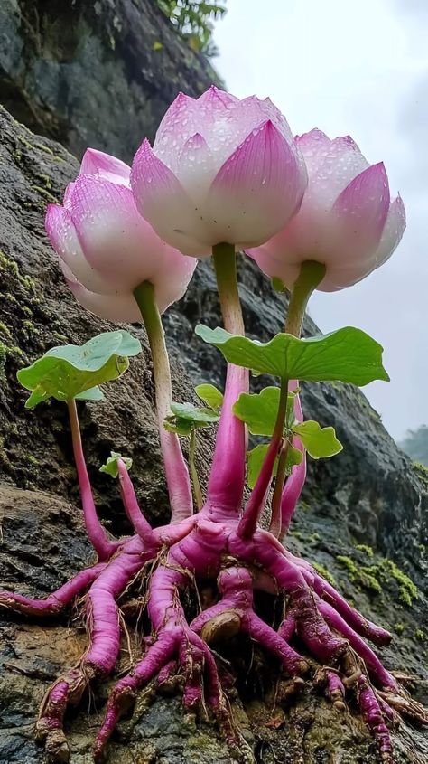 Strange Flowers Unusual Plants, Pink Roots, Tanaman Air, Very Beautiful Flowers, Strange Flowers, Rose Flower Pictures, Rock Gardens, Water Mist, Beautiful Flowers Photos