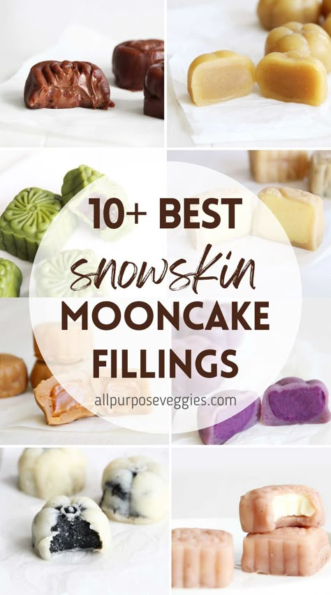 In this post, we're going to explore a whole new world of delicious fillings, but this time, it's for snow skin mooncakes. From traditional fillings like lotus paste and red bean paste, to more modern filling ideas like nutella and custard - I hope these filling ideas will inspire you to customize your own mooncake recipe and impress your friends and family when the Chinese mid-autumn festival comes around! #mooncakes #snowskinmooncakes #snowskin #mooncakefillings #chinesedesserts Mooncake Filling Ideas, Snowskin Mooncake Filling, Snow Skin Moon Cake Recipe, Snowskin Mooncake Recipe, Almond Milk Custard Recipe, Moon Cake Filling, Easy Mooncake, Mooncakes Recipe, Potato Filling Recipe