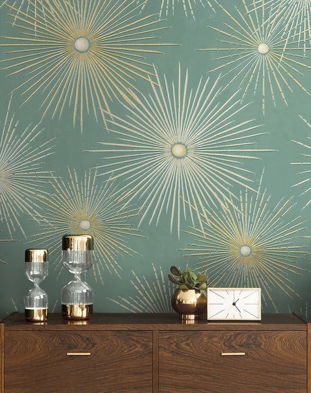 Mid Century Modern Wallpaper Accent Wall, Van Walls, Walls Ideas, Mid Century Wallpaper, Fabric Wall Decor, Paintable Wallpaper, Drops Patterns, Commercial Wallpaper, Green Room