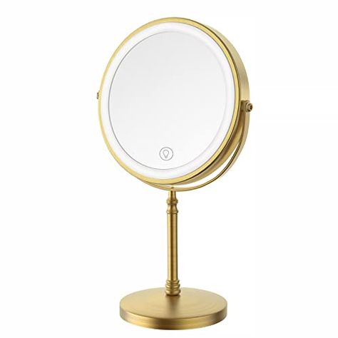 Limited-time deal: Lighted Makeup Mirror, 8" Rechargeable Double Sided Magnifying Mirror with 3 Colors, 1x/10x 360° Rotation Touch Screen Vanity Mirror, Brightness Adjustable Magnification Cosmetic Light up Mirror Small Mirror With Lights, Eyebrows Shaving, Led Round Mirror, Small Makeup Mirror, Trimming Eyebrows, Light Up Mirror, Applying Mascara, Basement Room, Shaving Hair