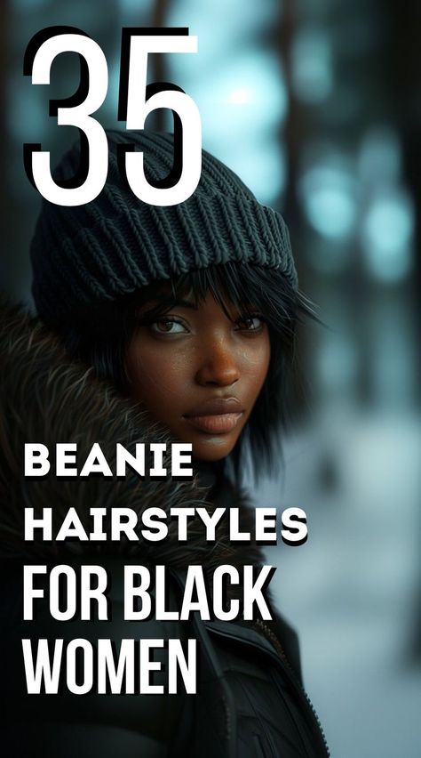 Stay warm without sacrificing style! Discover how to rock beanies with different hairstyles, from messy buns to defined curls, creating a cozy, fashionable vibe perfect for any occasion. #BeanieStyle #WinterReady Best Winter Hats For Short Hair, Winter Hat Black Women, Beanies And Short Hair, Beanie And Short Hair, Beanie With Box Braids, How To Wear A Beanie With Short Hair, Slouchy Beanie Outfit, Beanie Hairstyles For Short Hair, Beanie Hairstyles