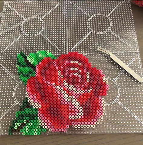 Beautiful rose  created by @artbyfredd #rose #hamabeads #hama #hamabeadsdotcom Patterns For Bracelets, Melty Bead Designs, Melt Beads Patterns, Christmas Perler Beads, Embroidery With Beads, Hamma Beads Ideas, Easy Perler Bead Patterns, Pearl Beads Pattern, Easy Perler Beads Ideas