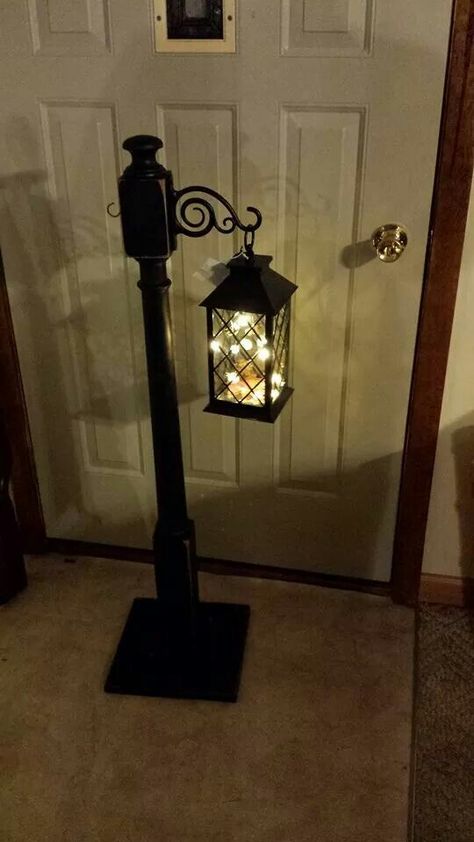 Lamp and post.. Diy Lamp Post Outdoor, Diy Lamp Post, Lamp Post Outdoor, Upcycled Bottles, Spindle Crafts, Outdoor Lamp Posts, Romantic Ideas, Porch Posts, Outdoor Room