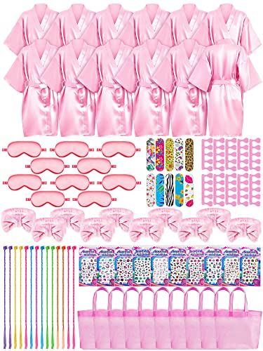 Xuhal 92 Pcs Spa Party Favors for Girls Slumber Party Supplies Kids Satin Robes Sleepover Party Supplies with Gift Bags for Girl Kids Birthday Party Supplies Gifts Total 10 Sets (Pink, 8) Girls Slumber Party, Kids Spa Party, Spa Party Favors, Spa Girl, Satin Robes, Spa Items, Kids Spa, Spa Headband, Kids Party Supplies