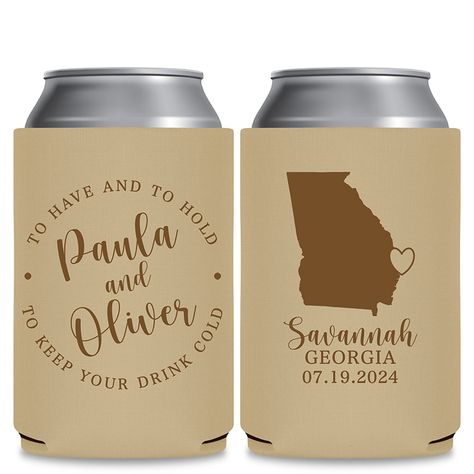 Amazing Wedding Koozies, Cups & Glasses from ThatWeddingShop Memorable Wedding Favors, Wedding Koozies, Memorable Wedding, Savannah Georgia, Can Coolers, Coolers, Wedding Shop, Savannah Chat, Wedding Favors