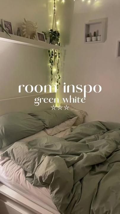 Green Room Ideas Bedroom, Green And White Bedroom, Green Room Decor, Sage Green Bedroom, Aesthetic Bedroom Ideas, Room Redesign, Cozy Room Decor, Dream Room Inspiration, Room Makeover Bedroom