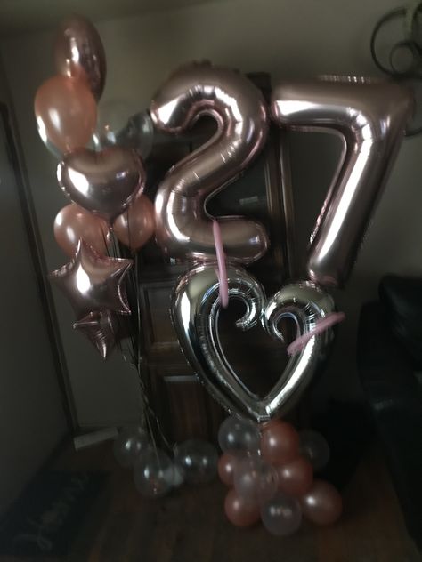 Rose Gold 27th Birthday Balloons, 27 Balloons Number, 27 Birthday Ideas, Happy 27th Birthday, Mouse Wallpaper, Celebration Balloons, 27th Birthday, Mickey Mouse Wallpaper, Visual Board