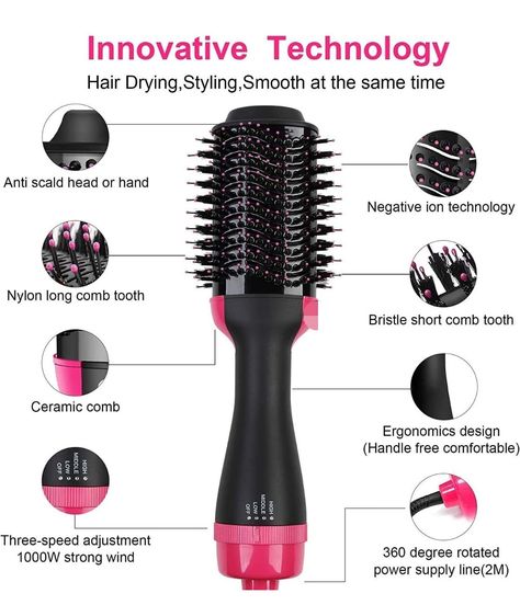 Professional Salon One-Step Hair Dryer & Hot Air Brush & Blower Brush with Negative Ions For Straight and Soft Curls 4 in 1 Hair Brush Dryer & Styler (110v 1000W) Hair Brush Blow Dryer, One Step Hair Dryer, Salon Blowout, Hair Blower, Curling Brush, Dryer Brush, Blow Dry Brush, Blow Dry Hair, Hair Dryer Brush