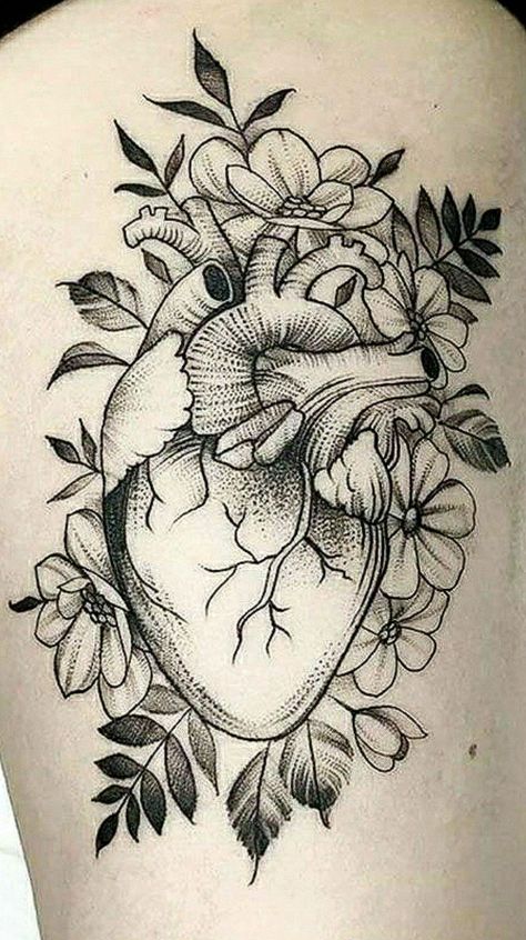 Real Heart Tattoos, Gardener Tattoo, Realistic Heart Tattoo, Heart Flower Tattoo, Mommy Daughter Tattoos, Collage Tattoo, Realistic Heart, Anatomical Heart Tattoo, Horoscope Tattoos