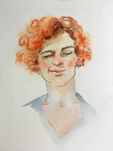 Curly Hair Watercolor, Watercolor Hair, Artist Techniques, Watercolour Hair, Watercolor People, Watercolor House, Watercolor House Portrait, Hair Illustration, Red Curly Hair