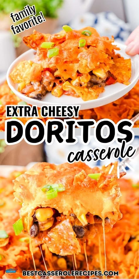 Doritos Casserole with Ground Beef - Best Casserole Recipes Ground Beef Casserole Recipes Mexican, Dorito Casserole With Ground Beef, Queso Casserole Ground Beef, Dorito Beef Casserole, Easy Casserole Dishes With Ground Beef, Taco Bake Casserole With Doritos, Doritos Beef Casserole, Dorito Bake Ground Beef, Dorito Casserole Hamburger Ground Beef