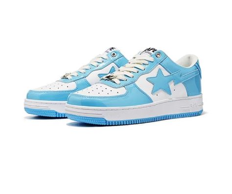 High Quality Bapesta Blue Patent Leather Unisex Sneaker Skateboard Shoes Star Sneakers Bape Star, Bapesta Shoes, Shoes Popular, Bape Sneakers, Shoes Star, Mens Motorcycle Boots, Painted Canvas Shoes, Skateboard Shoes, Cute Nike Shoes