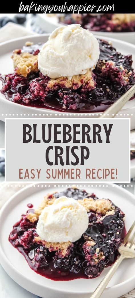 Easy Blueberry Crisp, turn blueberries into a delightfully baked fresh blueberry crisp. This blueberry crisp is delicious all year round! Easy Blueberry Cobbler 4 Ingredients, Fresh Blueberry Crisp, Easy Blueberry Crisp, Blueberry Crisp Recipe, Sweet Easy Recipes, Blueberry Crisp, Peach Crumble, Easy Blueberry, Oats Recipe