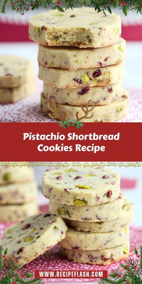 Indulge in the festive spirit with these delightful Pistachio Shortbread Cookies! Perfectly buttery and subtly nutty, they make a charming addition to your Christmas Desserts table. Impress your family and friends with this simple yet elegant treat that captures the essence of the holiday season in every bite. Short Bread Cookies Recipes, Pistachio Christmas Cookies, Holiday Shortbread Cookies, Cranberry Pistachio Shortbread Cookies, Peppermint Shortbread, Shortbread Desserts, Pistachio Shortbread Cookies, Christmas Shortbread Cookies, Pistachio Shortbread