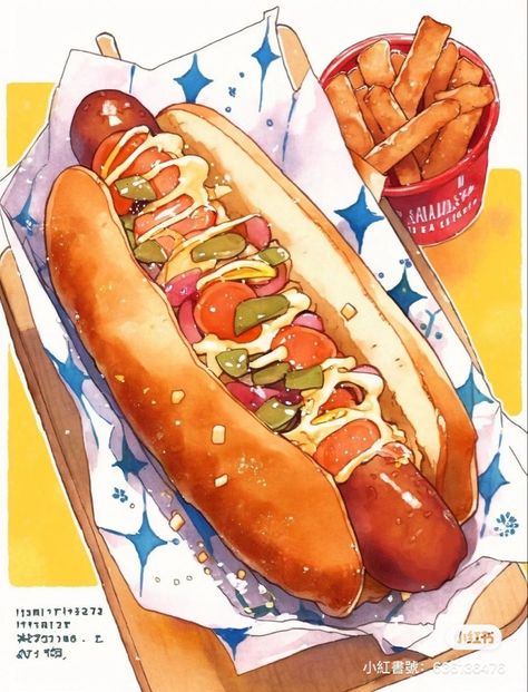 Hot Dogs Dibujo, Cool Digital Art, Make Crystals, Ancestral Diet, Digital Art Inspiration, Food Illustration Design, Studying Food, Cooking Competition, Foodie Art