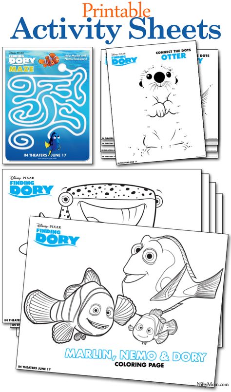 Finding Dory Coloring Pages, Finding Nemo Activities, Dory Coloring Pages, Finding Dory Crafts, Finding Dory Movie, Dory And Marlin, Nemo Party, Disney Activities, Coloring Pages Inspirational