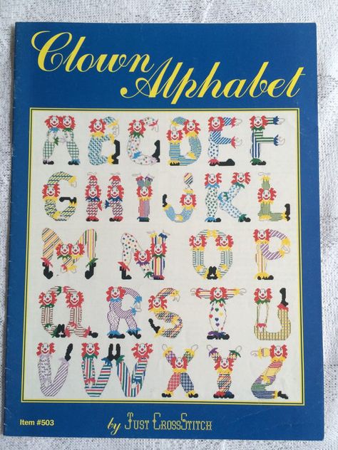 Clown Alphabet Counted Cross Stitch Pattern by EllieMarieDesigns Letters Cross Stitch, Alphabet Cross Stitch, Cross Stitch Magazines, Just Cross Stitch, Vintage Clown, Clowning Around, Cross Stitch Books, Alphabet Book, Leisure Arts