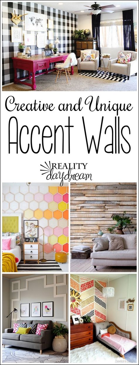 14 BRILLIANT and Unique Accent Walls to being texture and interest to your home {Reality Daydream} Interesting Walls Ideas, Whimsical Accent Wall, Diy Focal Wall Ideas, Interesting Painted Walls, Unique Accent Wall Ideas Living Room, Focal Wall Ideas Living Room, Unique Accent Walls, Unique Accent Wall Ideas, Ideas For Accent Walls