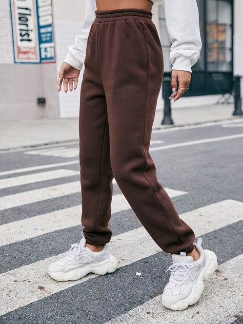 Sweatpants Shein, Women Sweatpants, Denim Jogger Pants, Ruched Pants, Western Outfits Men, Side Pants, Jogger Pants Casual, Shein Pants, Denim Joggers