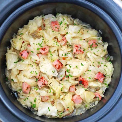 Slow Cooker Cabbage and Ham - Sweet and Savory Meals Ham Cabbage And Potatoes, Potatoes In Slow Cooker, Ham Cabbage, Cabbage And Ham, Ham Crockpot, Cabbage Cooked, Juicy Ham, Slow Cooker Cabbage, Ham Recipes Crockpot