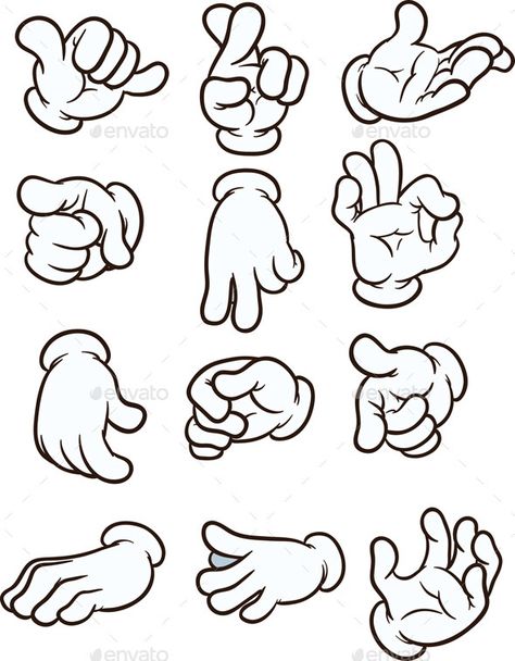 Cartoon hands making different gestures. Vector clip art illustration. Each on a separate layer. EPS10 file included. Inkblot Cartoon, Graff Lettering, Inkblot Art, Cartoon Hands, 1930s Cartoons, رسم كاريكاتير, Cartoon Style Drawing, Hand Gestures, Cartoon Eyes