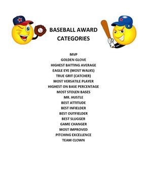 End of Season Baseball Award Categories: Baseball Team Party, Softball Awards, Team Mom Baseball, Baseball Nails, Baseball Cookies, Soccer Awards, Baseball Team Gift, Softball Party, Baseball Videos