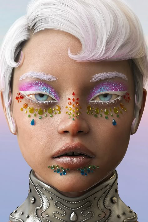 Sci Fi Makeup Looks, Metaverse Makeup, Futuristic Makeup Sci Fi, Sci Fi Makeup, Metaverse Fashion, Virtual Makeup, Futuristic Makeup, French Pedicure, High Fashion Makeup