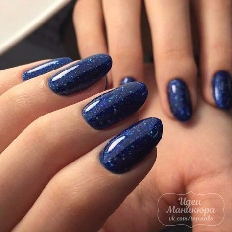 Blue Nails Winter Sparkle, Sparkling Blue Nails, Trendy Summer Nails, Blue Gel Nails, Dark Blue Nails, Blue Glitter Nails, 2023 Nails, Blue Nail Polish, Blue Nail