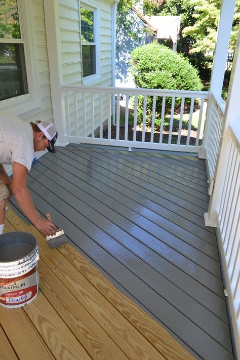 #deckstain Olympic Pewter Decking Ideas, Spring Porch Decor, Porch Remodel, Deck Colors, Power Washing, Deck Paint, Farm Living, Ranch House Plan, Staining Deck