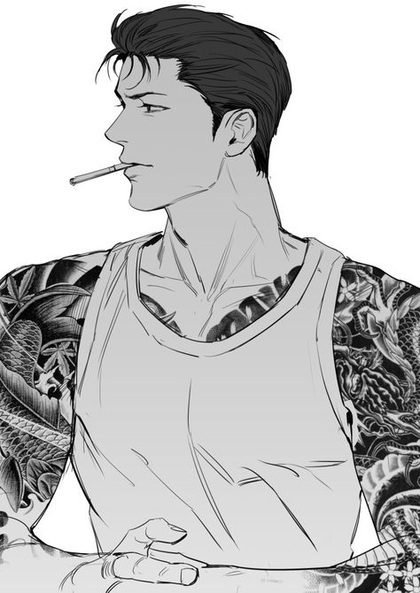 Yakuza Anime, Anime Fanart Drawing, Human Body Drawing, Cute Tumblr Pictures, Dark Anime Guys, Boy Tattoos, Manga Cute, Guy Drawing