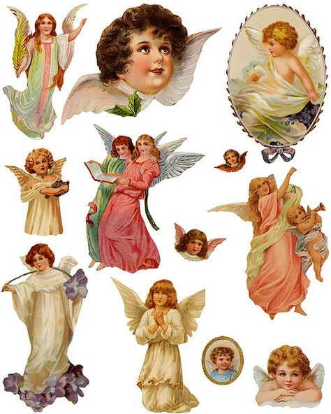 free collage sheet Use with glass tiles, tray pendants for jewelry, fridge magnets, wood shapes @ecrafty #ecrafty Angels With Wings, Victorian Angels, Victorian Scrap, Angel Images, Dover Publications, Angel Crafts, Images Vintage, Vintage Paper Dolls, Victorian Christmas