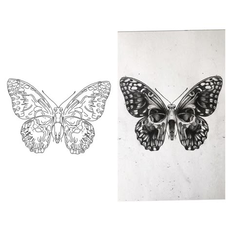 Gothic Butterfly Tattoo Designs, Butterfly Skull Tattoo For Women, Grunge Butterfly Tattoo, Butterfly Skeleton Tattoo, Skull Butterfly Tattoo Design, Butterfly Skull Tattoo, Tattoo Papillon, Skull Butterfly Tattoo, Grunge Butterfly