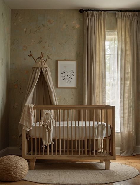 A dreamy little haven, wrapped in softness and charm. Delicate floral wallpaper adds a touch of vintage sweetness, while cozy textures and muted tones create a calming space for your little one. Simple, warm, and filled with love—a nursery that feels like a gentle embrace. Infant Bedroom, Calming Spaces, Baby Rooms, Baby Bedroom, Muted Tones, Baby Photography, Floral Wallpaper, Modern House Design, Modern Bedroom