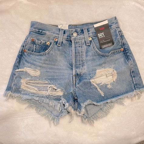 High Rise, Distressed, Light Wash, Button Fly Orig. Price $70 On Revolve Trendy Blue Levi's Jean Shorts, Levis Shorts, Jean Short, Trendy Levi's High-rise Jean Shorts, Trendy Levi's High-waisted Shorts, Levi’s Jean Shorts, Jean Shorts Outfit, Levi's Light Wash Denim Shorts, Rome Outfits