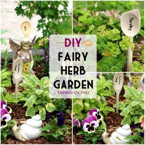 DIY fairy herb garden Fairy Herb Garden, Backyard Herb Garden, Salad Garden, Fairy Garden Containers, Fairy Garden Kit, Herb Garden In Kitchen, Herbs Garden, Diy Herb Garden, Faeries Gardens