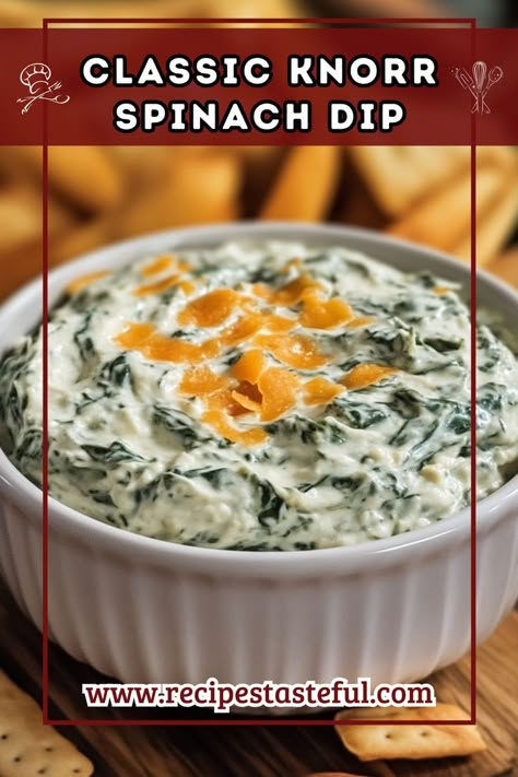 Elevate your party snacks with this deliciously creamy and chunky Knorr Spinach Dip. It's perfect for serving with crackers, fresh veggies, or even as a spread for sandwiches. A crowd-pleaser that's easy to prepare! Spinach Dip Recipe Easy, Classic Spinach Dip, Knorr Spinach Dip, Knorr Recipes, Spinach Dip Easy, Cracker Dip, Entertaining Appetizers, Spinach Dip Recipe, Dip Recipes Easy