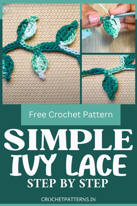 Crochet Vine Plant, Leaf Garland Crochet Pattern, Crochet Leaf Chain Free Pattern, Crochet Poison Ivy, Crochet Hanging Leaves, Leaf Chain Crochet, Crochet Flowers And Leaves, Easy Crochet Leaf Pattern Free, Leafs Crochet Pattern Free