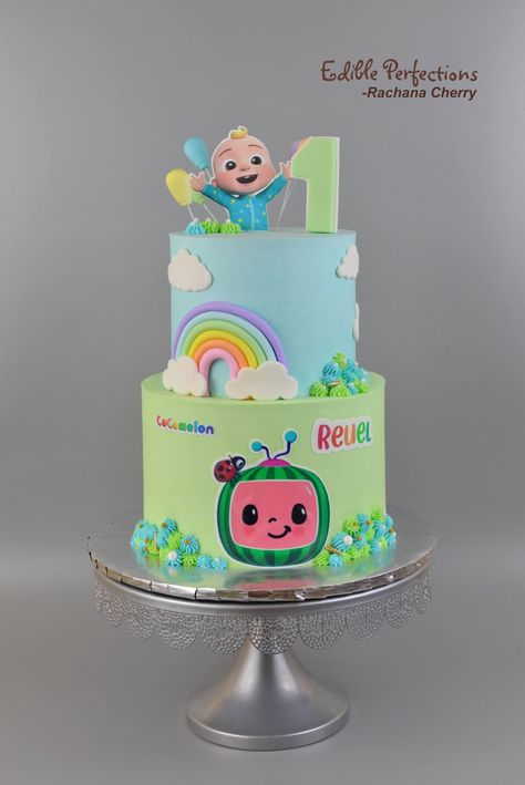 Cocomelon Birthday Cake, Easter Themed Cakes, Birthday Cake For Kids, Baby 1st Birthday Cake, Bolo Panda, Cake For Kids, Cocomelon Cake, Cartoon Birthday Cake, Second Birthday Cakes