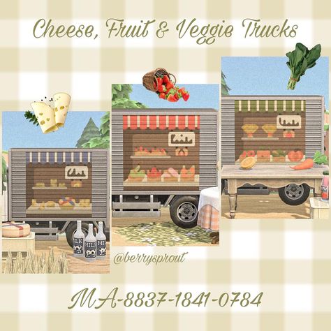 Truck Custom Design Acnh, Food Truck Acnh Code, Acnh Food Stall, Acnh Farm Codes, Acnh Food Truck Design Code, Acnh Farmcore Codes, Farmcore Animal Crossing, Acnh Farmcore, Acnh Patterns