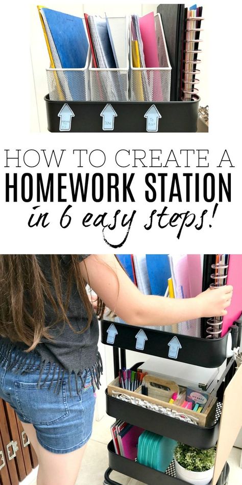 Ideas and simple tips to help back to school go smoothly with this amazing DIY Homework Station. Follow the step by step guide and create your very own right now - it's really quick and easy. #homework #homeworkstation #DIY #backtoschool Homework Station Diy, Diy Homework Station, Kids Homework Room, Kids Homework Station, Homework Room, School Organisation, Homework Organization, Easy Weekend Projects, Homework Station