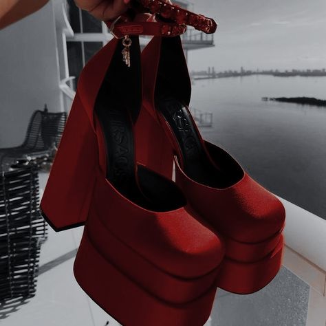 Red Versace, Versace Heels, Pretty Heels, Heels Aesthetic, Dr Shoes, Fashion Shoes Heels, Cute Shoes Heels, Funky Shoes, Fancy Shoes