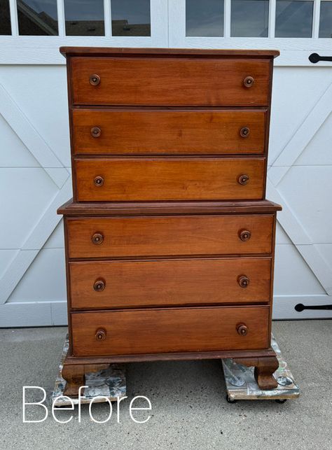 Painted Antique Dresser Ideas, Small Chest Of Drawers Makeover, Broyhill Dresser Makeover, 3 Drawer Nightstand Makeover, Large Dresser Makeover, Tall Dresser Makeover Diy Repurposing, Tall Boy Dresser Makeover, Tallboy Dresser Makeover, Highboy Dresser Makeover