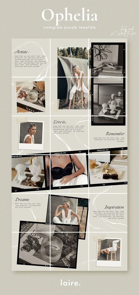 Elegant puzzle grid Instagram template

A beautiful and modern Instagram template with a puzzle grid layout. Perfect for showcasing your work, products, or. #Fashion_Feeds_Instagram #Continuous_Instagram_Feed #Instagram_Feed_Template_Free_Download #Curated_Instagram_Feed Aesthetic Grid Instagram, Curated Instagram Feed, Grid Aesthetic Photo, Aesthetic Instagram Feed Ideas Business, Insta Grid Ideas, Graphic Design Instagram Feed, Film Instagram Feed, Best Instagram Feed Layout, Instagram Feed Aesthetic Ideas