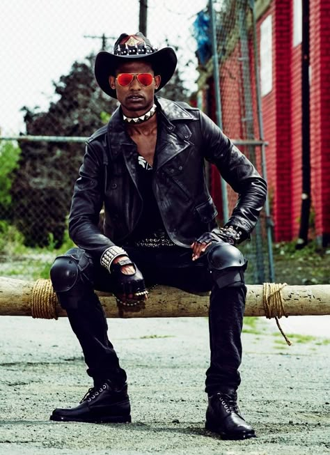 Estilo Burning Man, Gothic Cowboy, Adonis Bosso, Goth Cowboy, Garage Punk, Afro Goth, Black Cowboys, Cowboy Aesthetic, Crust Punk