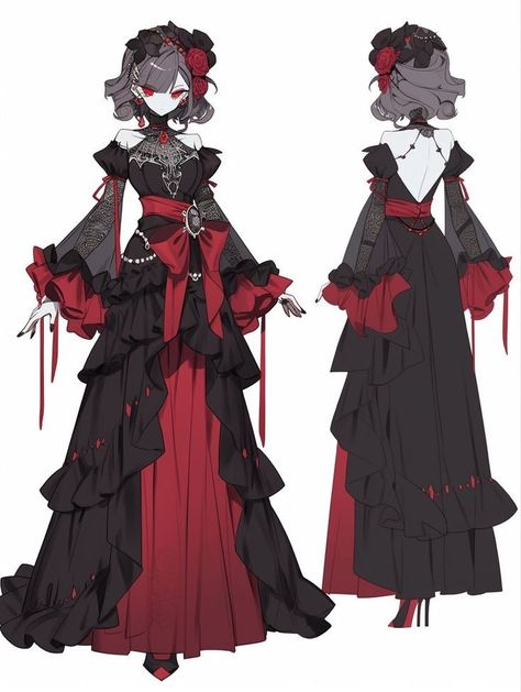 Vampire Outfit Drawing, Vestidos Anime, Vampire Clothes, Art Outfits, Clothing Design Sketches, Fashion Drawing Dresses, Drawing Anime Clothes, Dress Design Sketches, Fashion Illustration Dresses