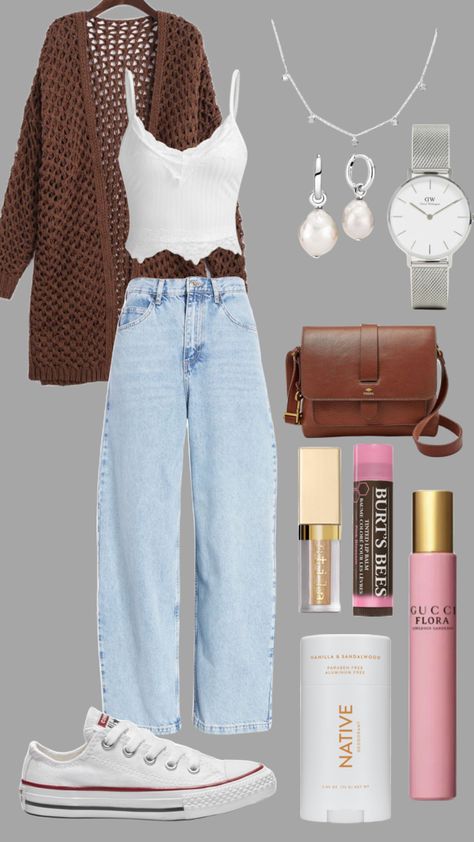 Casual outfit #outfitinspo #outfit #outfits #cardigan #brownpurse #jeans #converse #whiteshoes #sneakers #glossier #beauty #vibes #vanillagirl #vanilla #coconut #aesthetic #corecore #englishteacher #a Coffee Shop Aesthetic Outfits, Coconut Aesthetic, Glossier Beauty, Jeans Converse, Outfit Cardigan, Beauty Vibes, Coffee Shop Aesthetic, Vanilla Coconut, Brown Purses