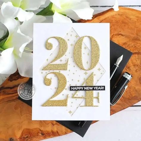 2024 New Years Card with Foiled Vellum – Stamping New Years Card, Happy New Year Card, Vellum Cards, Happy New Year Cards, Large Numbers, Elegant Cards, Glitter Cardstock, Glitter Cards, New Year Card