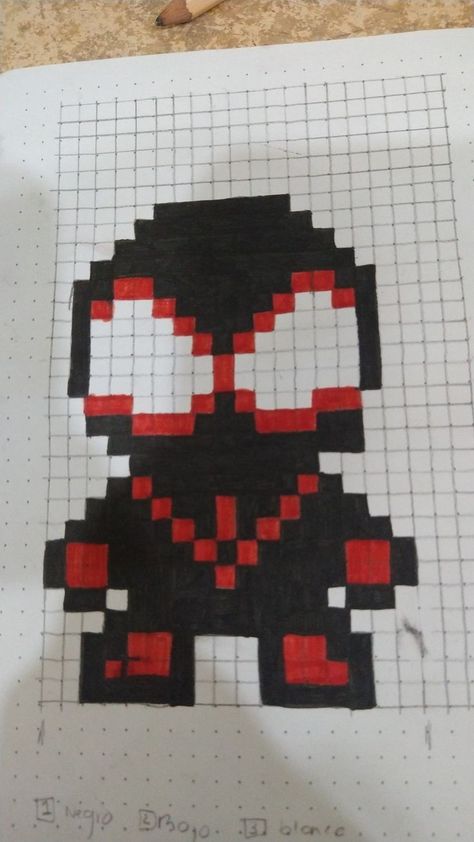 Spider Man Graph Paper, Graph Paper Art Spiderman, Spiderman Graph Paper, Pixel Drawing Easy, Grid Paper Art, Pixel Art Hello Kitty, Hello Kitty Pixel Art, Small Pixel Art, Spiderman Pixel Art